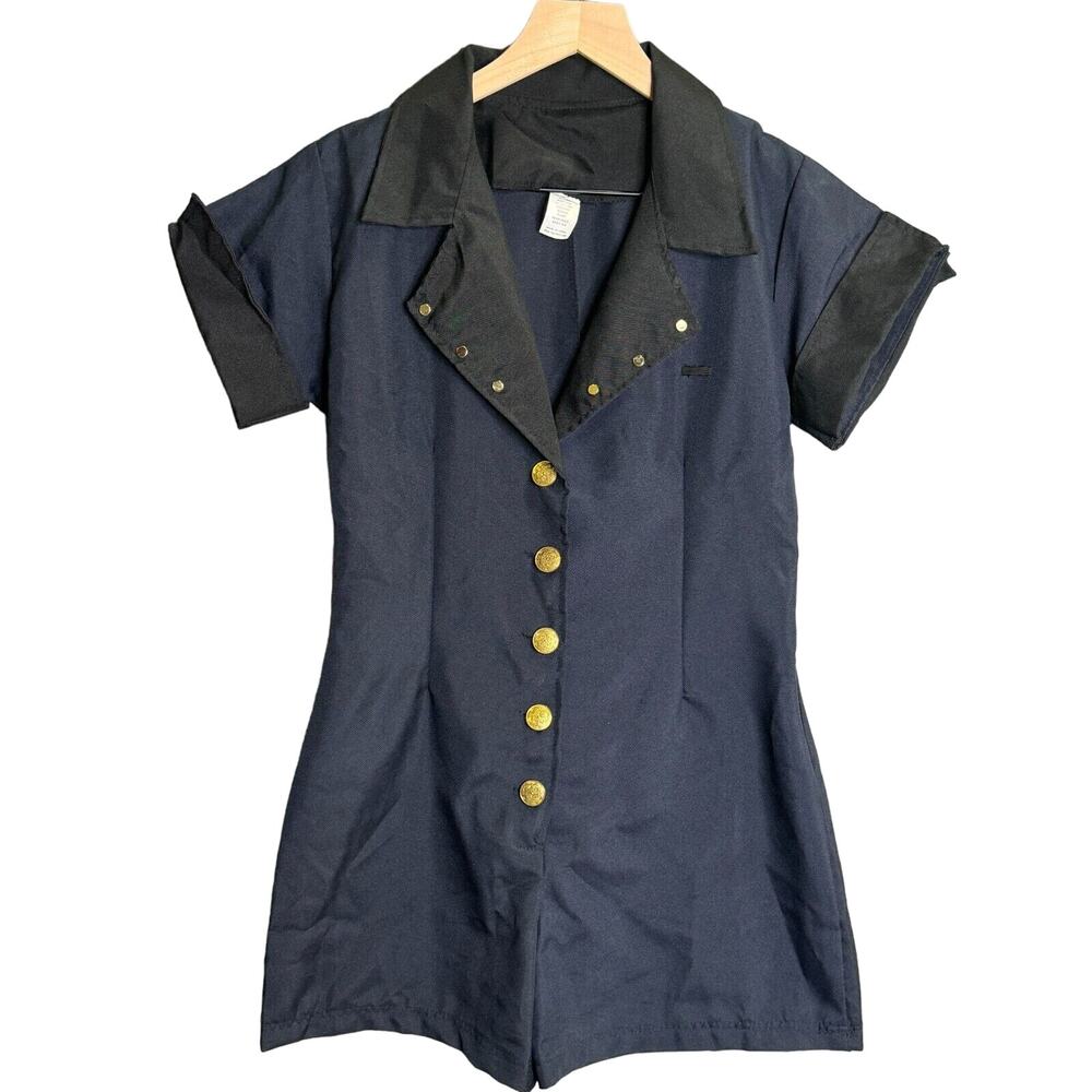 Womens Size Small‎ 6-8 Navy Uniform Costume Romper Button Front Halloween